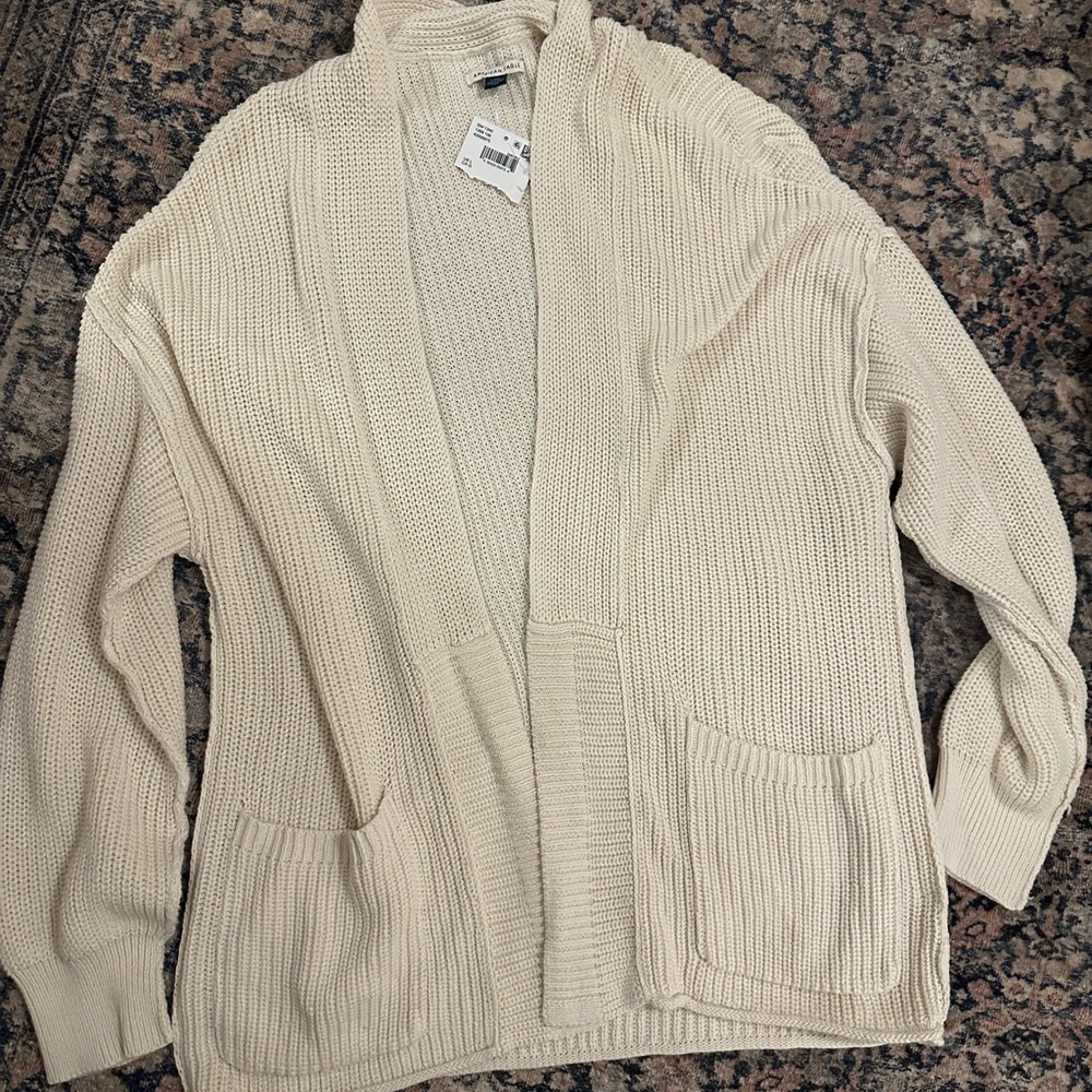 American Eagle Women's Cream Open-Front Sweater, Size L NWT